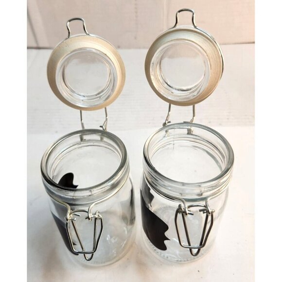 Set Of 2 Glass Chalkboard Label Jars With Hinged Lids & Metal Clamps - Picture 5 of 6
